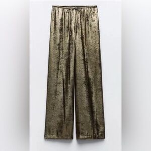 Zara NWT Metallic Gold Olive Pants / Statement Evening Pants